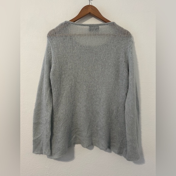 Wooden Ships Gray Sweater Cross Over Front Mohair Wool Open Knit Asymmetric M L - Picture 2 of 7